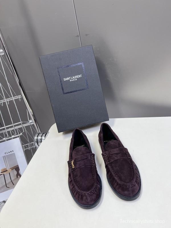 2025 Women Yves Saint Laurent Dark Purple Suede Loafers KFY00350