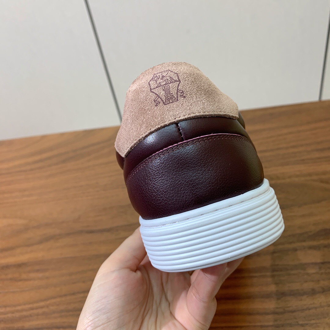 2025 Men Brunello Cucinelli Burgundy Leather Casual Sneakers Original Sole KFY00310(M)
