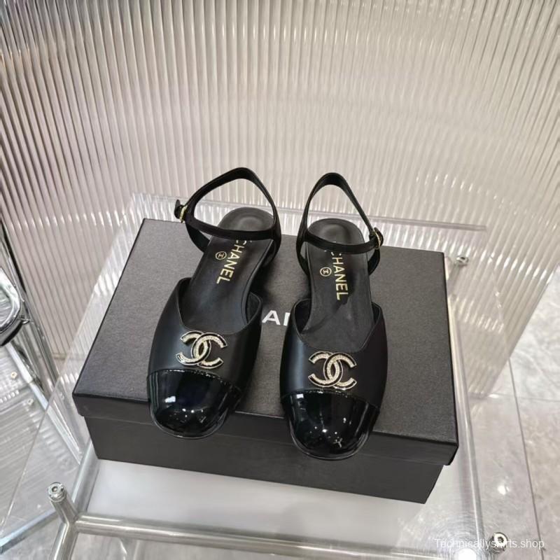 2025 Women Chanel Black Leather Patent Leather Loafers