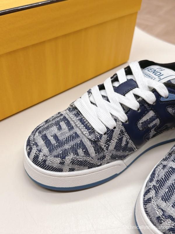 2025 Unisex Fendi Blue White Leather Canvas Plimsolls FF Vintage Design LY00350(F)/LY00360(M)