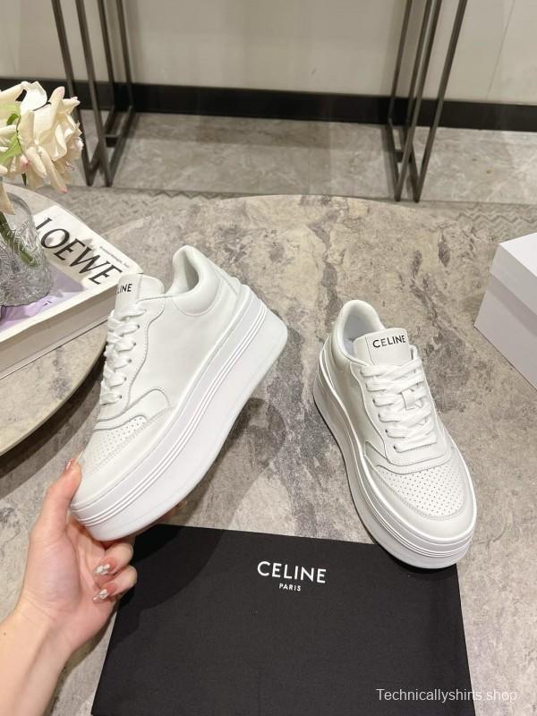 2025 Women Celine White Leather Platform Sneakers