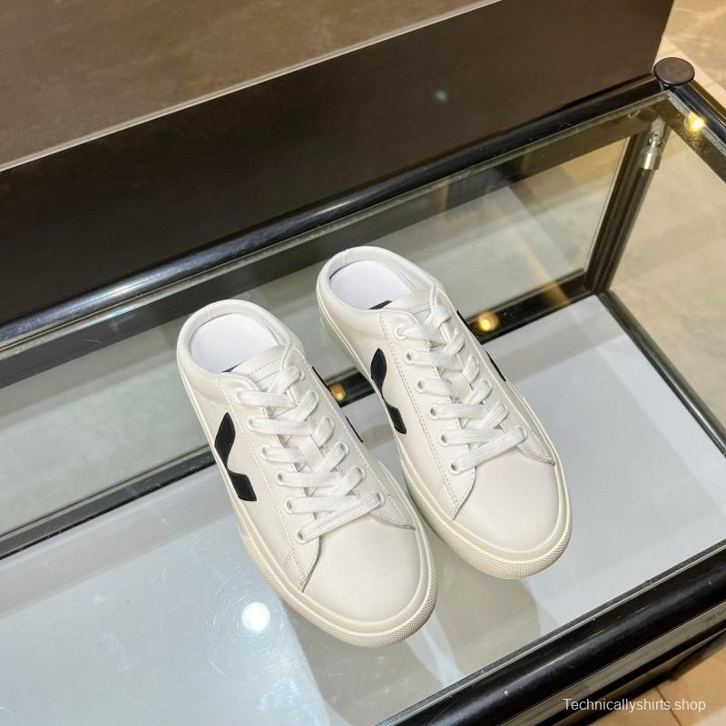 2025 Women VEJA White Black Canvas Leather Slip-On Sneaker MJ00240