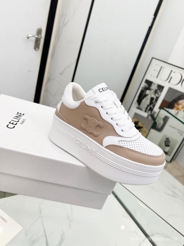 2025 Women Celine White Beige Leather Sneakers KFY00270