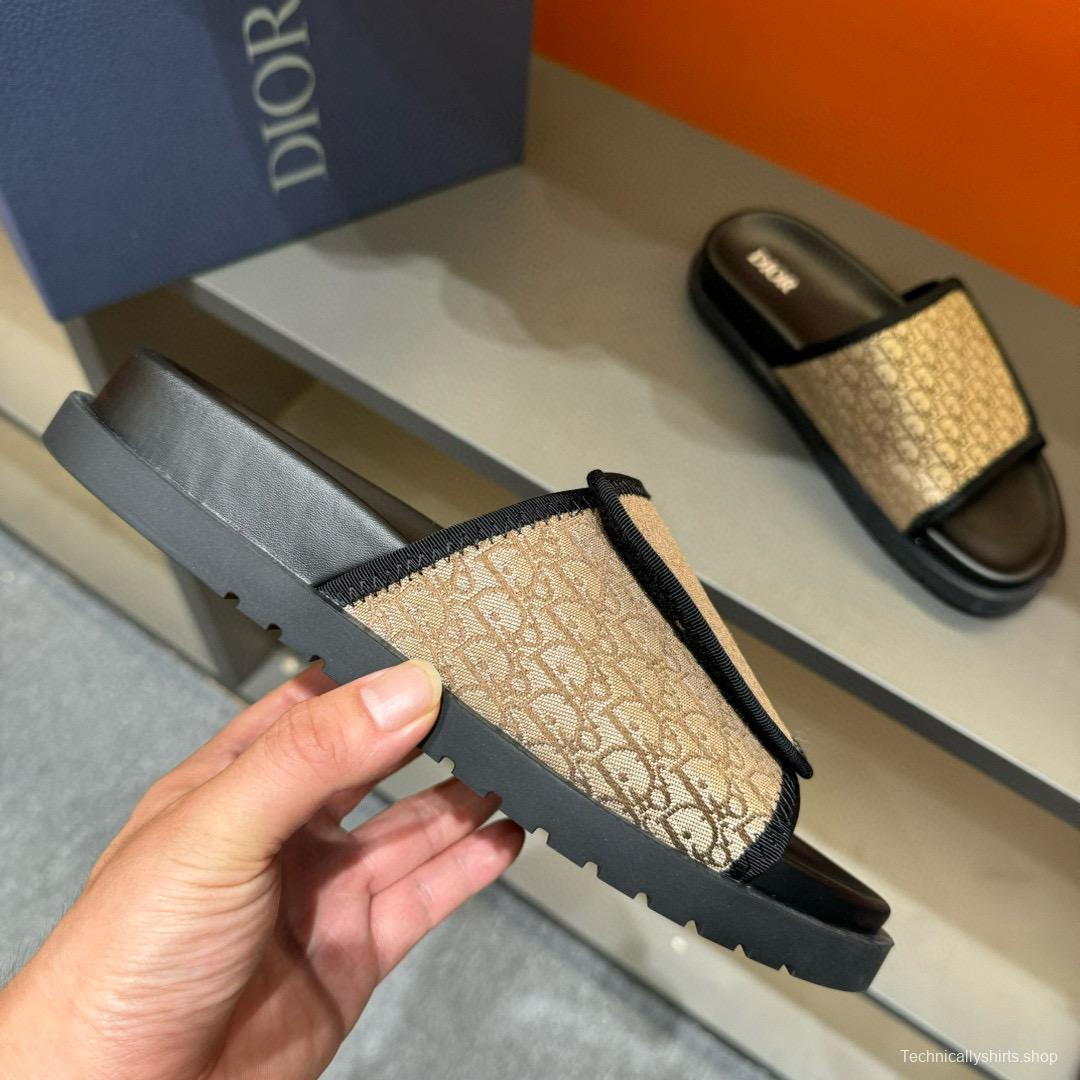 2024 Dior beige black canvas slippers MJ00180