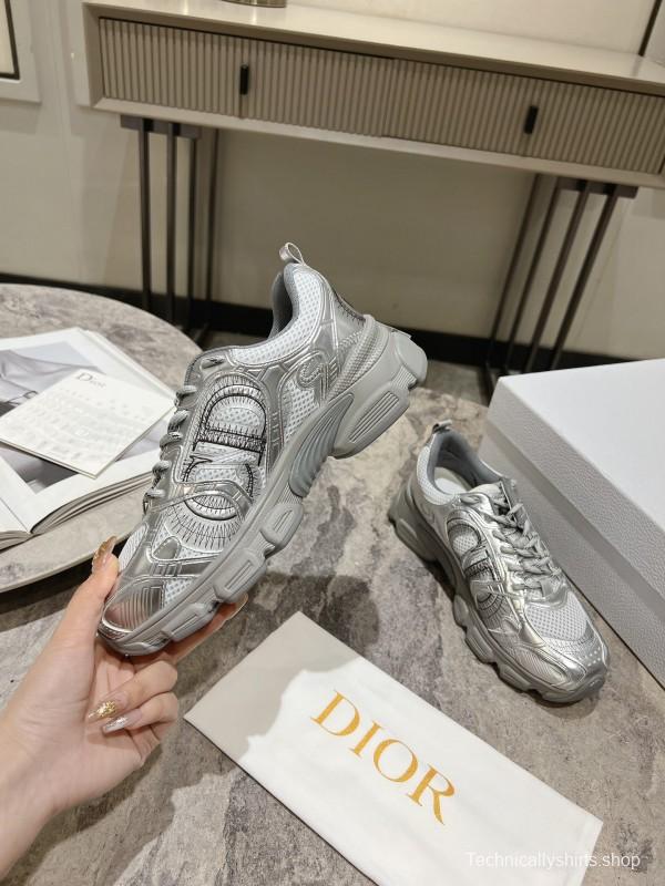 2025 Women Dior Silver Mesh Leather Running Sneakers
