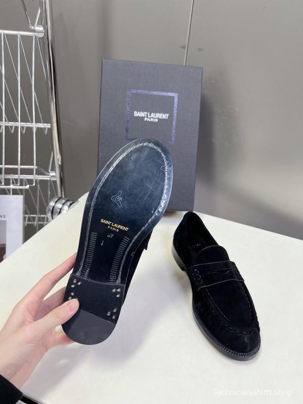 2025 Women Yves Saint Laurent Black Suede Loafers