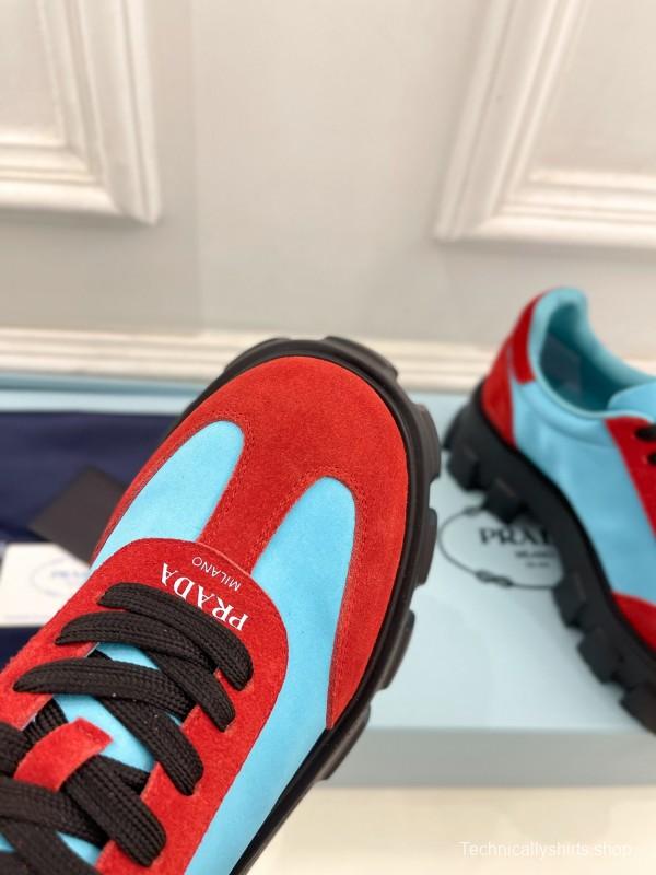 2025 Unisex Prada Blue Red Suede Silk Casual Sneakers KFY00310(F)/KFY00330(M)