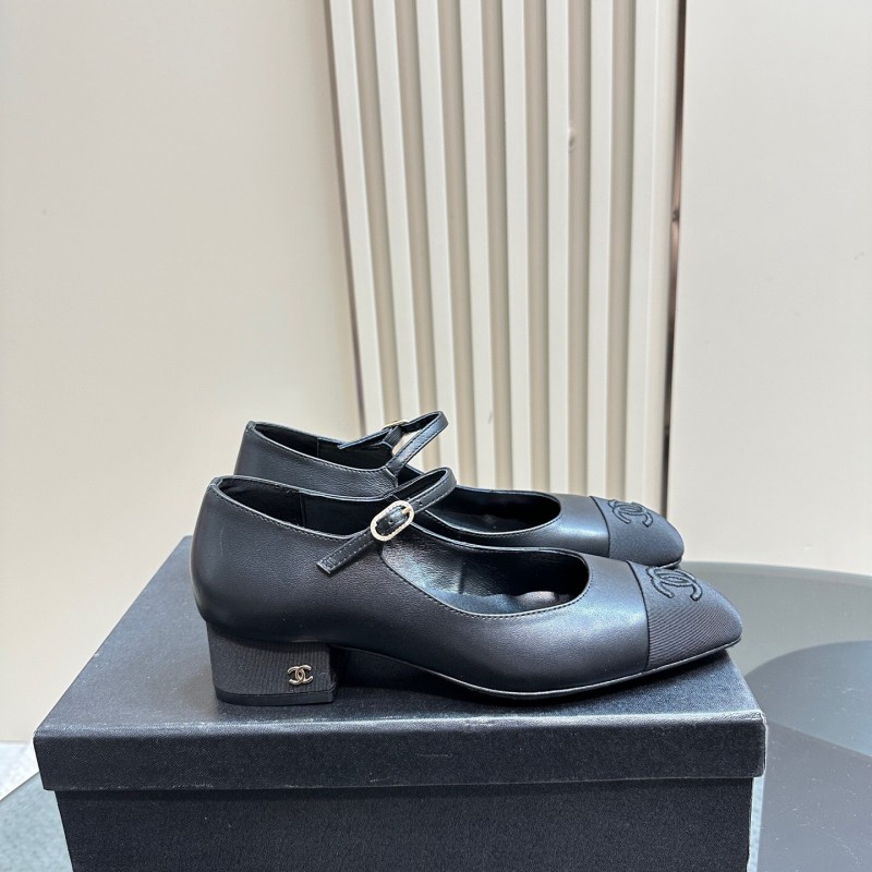 2025 Women Chanel Black Lambskin Mary Jane Shoes KFY00290