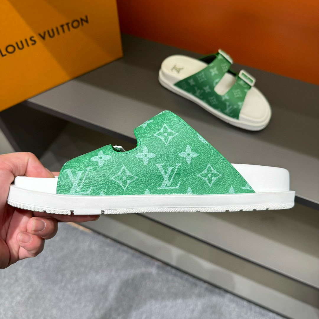 2024 Slippers Louis Vuitton Green Canvas Slippers