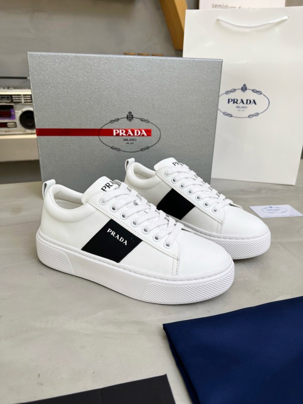 2024 Unisex Prada White Black Leather Sneakers MJ00310