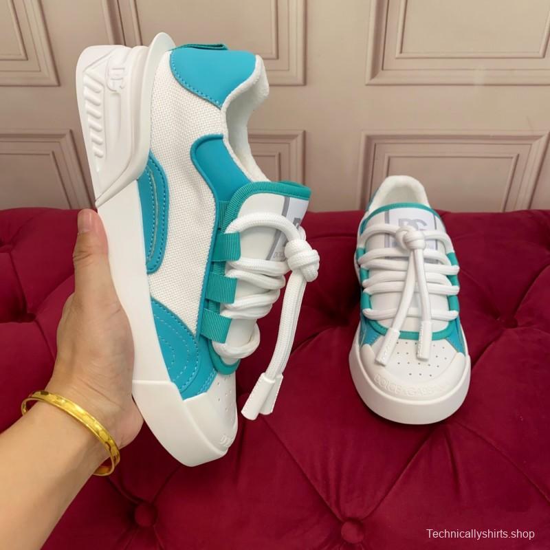2025 Unisex Dolce & Gabbana White Blue Leather Textile Sneakers