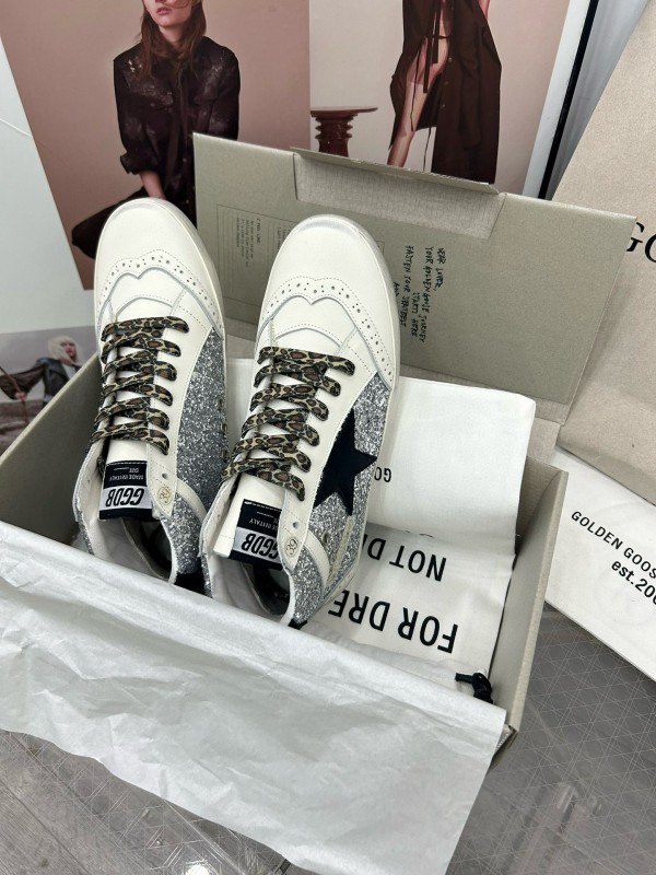 2024 Women GGDB Silver White Leather High Top Sneakers MJ00300
