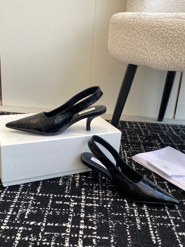 2025 Women Toteme Black Leather Slingback Pointed Toe KFY00290