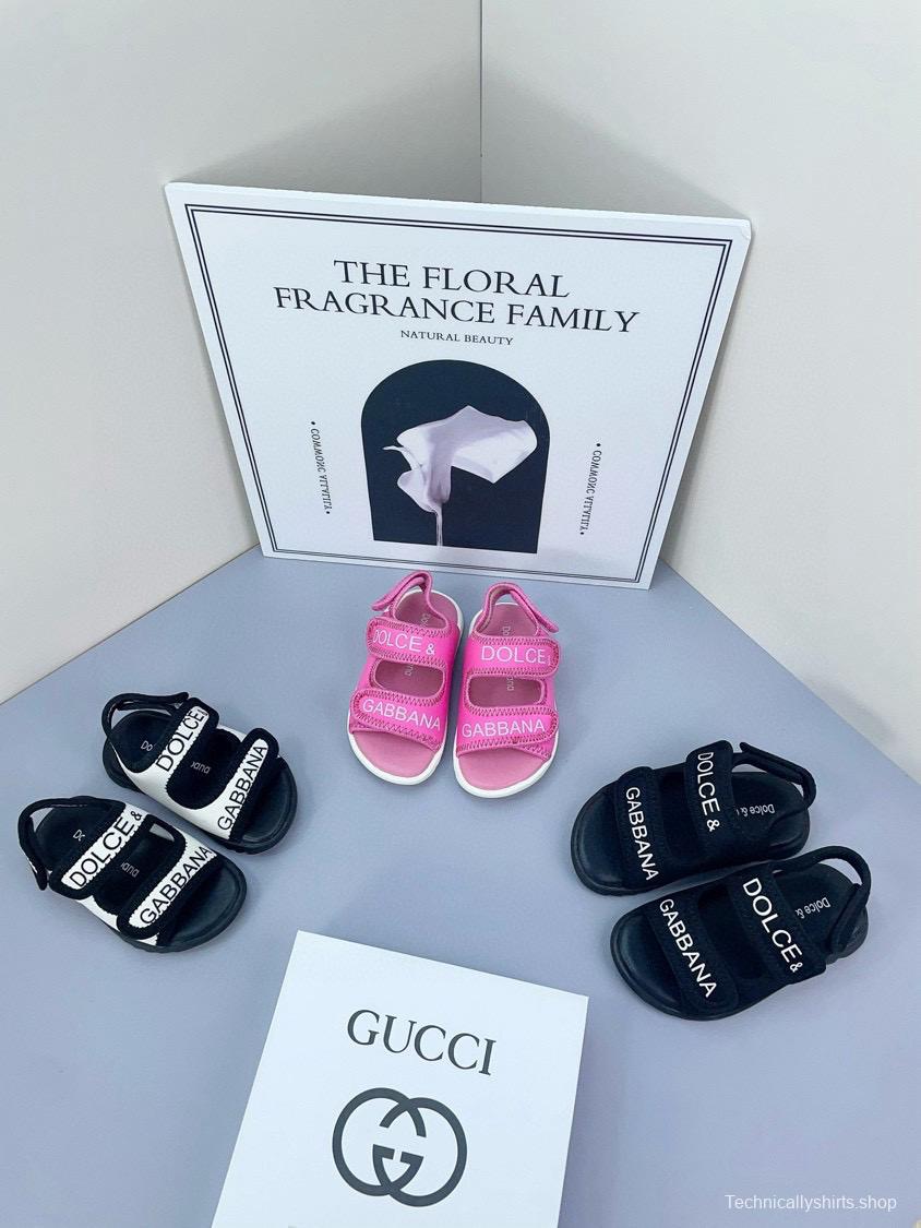 2025 Kids Dolce & Gabbana Pink Black White Leather Sandals
