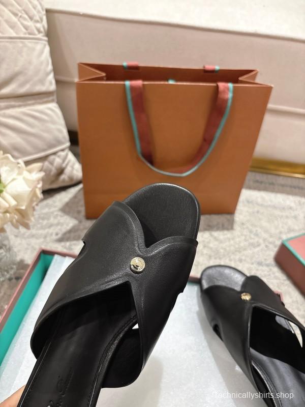 2025 Slippers LP Black Leather Slippers LY00270