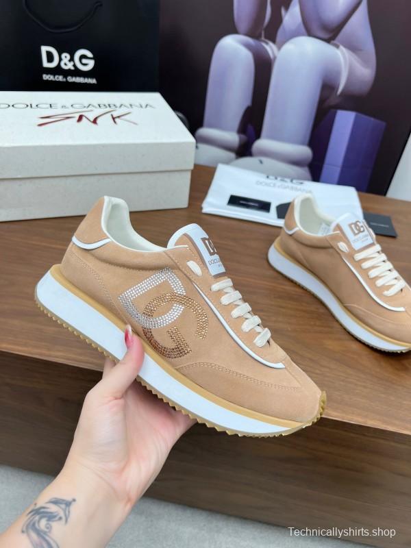 2025 Unisex Dolce & Gabbana Beige White PU Casual Sneakers LY00300