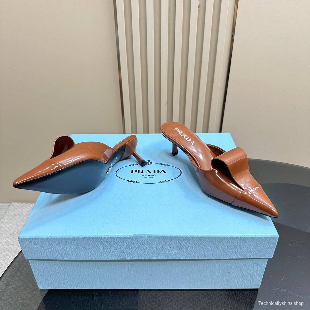 2025 Women Prada Brown Leather Mules KFY00310