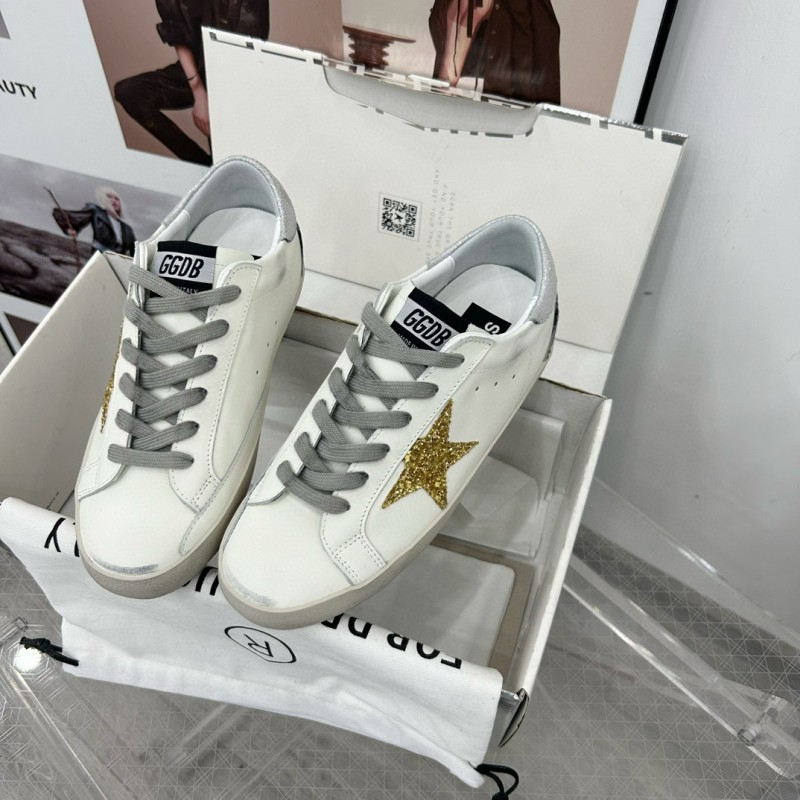 2025 Women GGDB White Gold Glitter Leather Sneakers