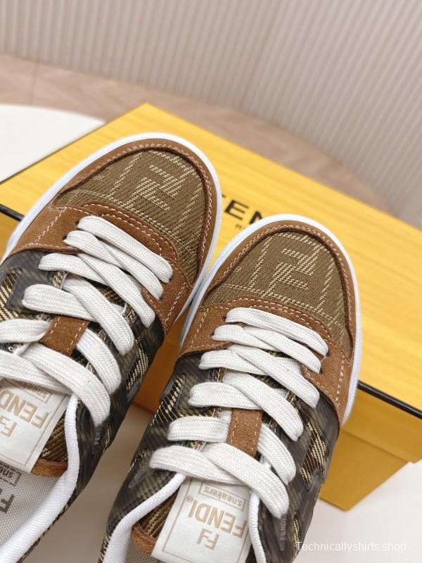 2025 Women Fendi Brown Leather Canvas Sneakers