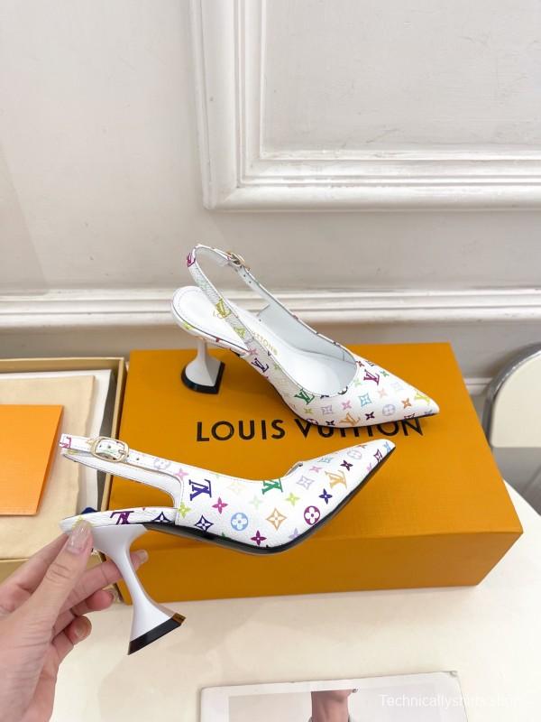 2025 Women Louis Vuitton White Multicolor Leather Heels KFY00280