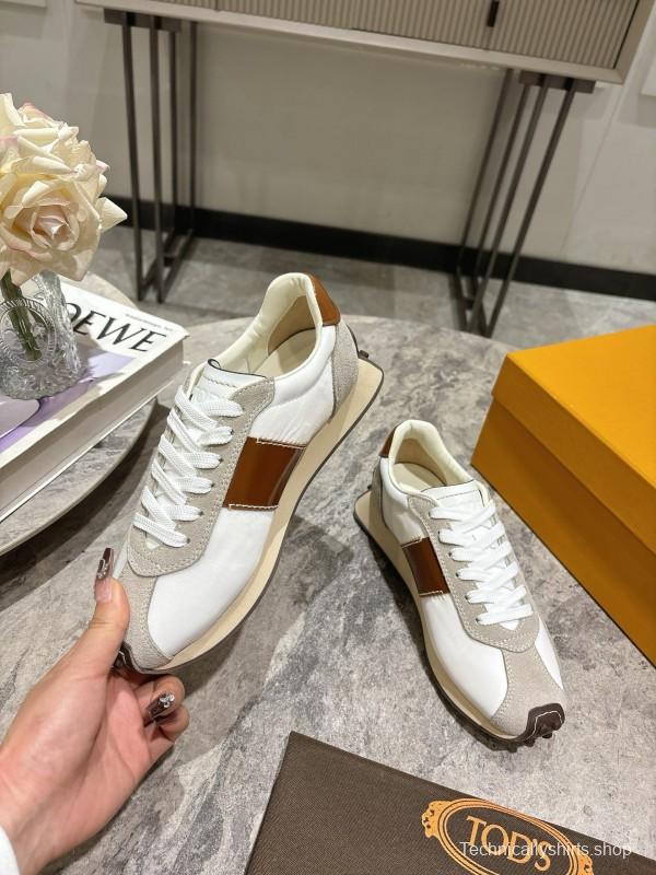 2025 Women TOD'S White Brown Beige Leather Suede Sneakers