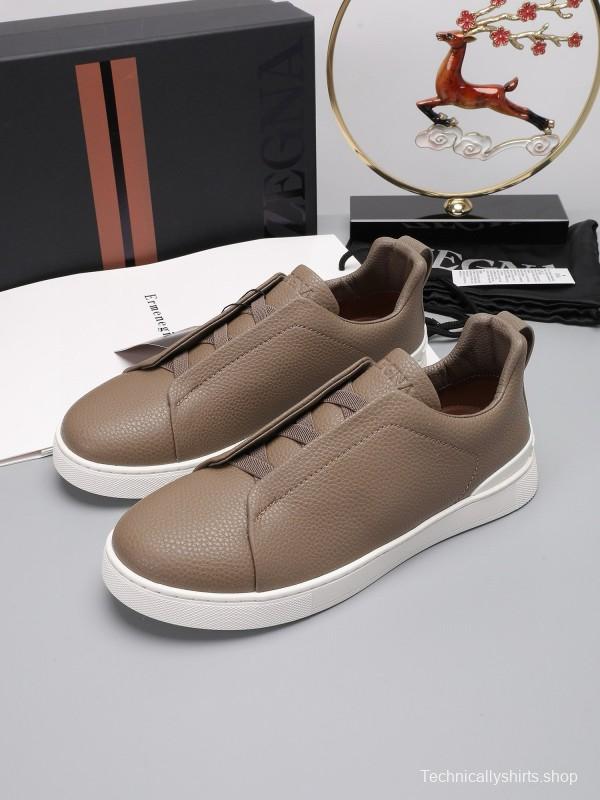 2024 Men Ermenegildo Zegna Taupe Leather Sneakers MJ00240