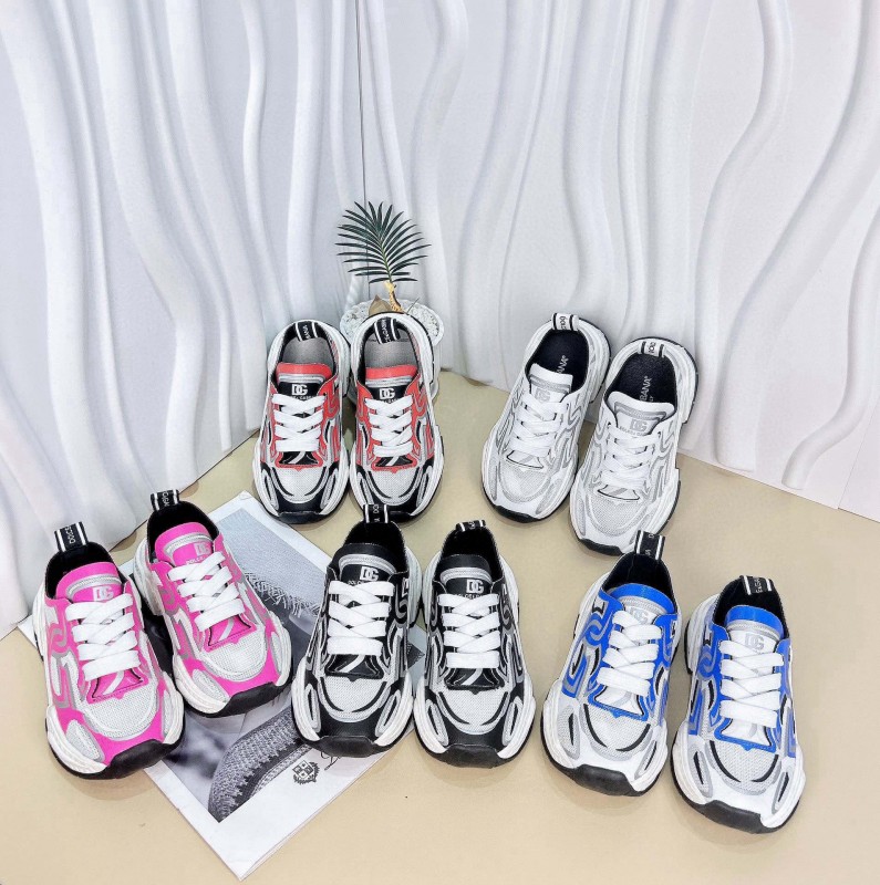 2024 Kids Dolce & Gabbana Red White Black Mesh Leather Sneakers