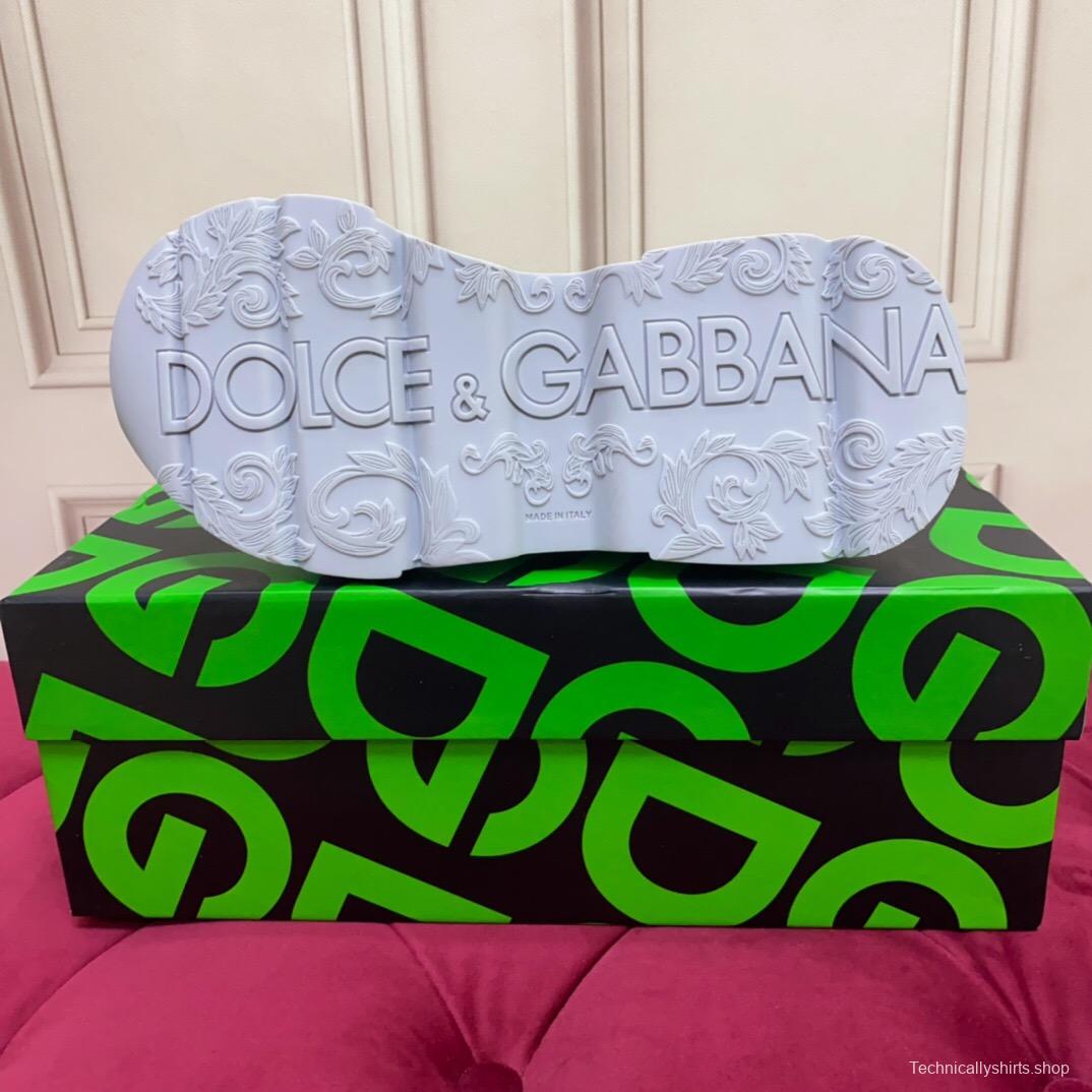 2025 Unisex Dolce & Gabbana White Grey Leather Lycra Sneakers DG Craft LY00330(F)/LY00340(M)