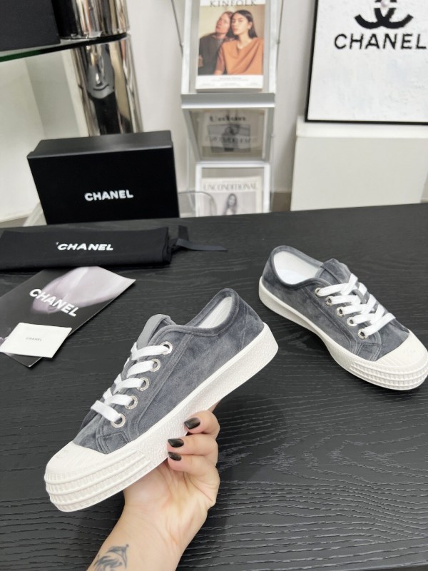 2025 Women Chanel Grey Canvas Casual Sneakers LY00230
