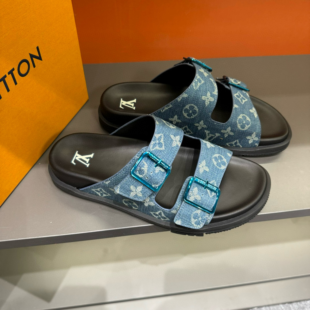 2024 Slippers Louis Vuitton Blue Denim Leather Slippers LY00420