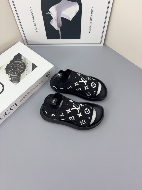 2025 Kids Louis Vuitton Black White Fabric Sandals