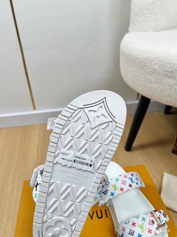 2025 Women Louis Vuitton White Multicolor Canvas Slippers KFY00280