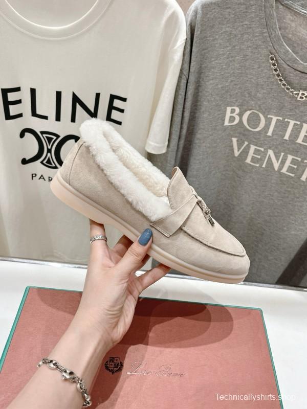 2024 Women LP Beige Suede Shearling Loafers