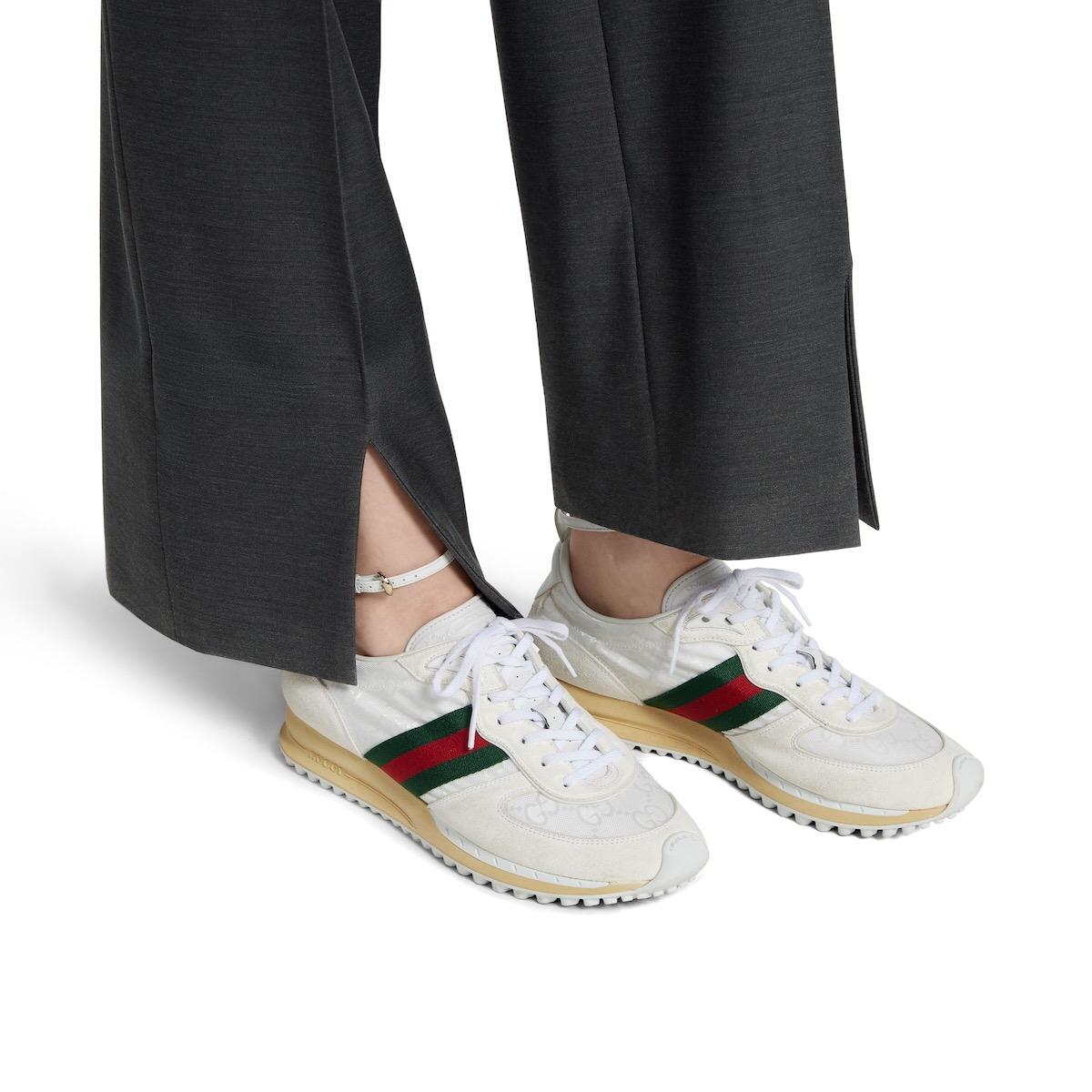 2025 Unisex Gucci White Black Red Fabric Sneakers Detachable Adjustable Ankle Strap LY00340
