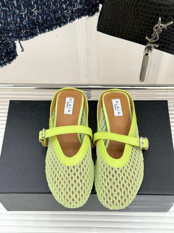 2025 Slippers Unisex AlAIA Light Green Mesh Leather Flat Customize