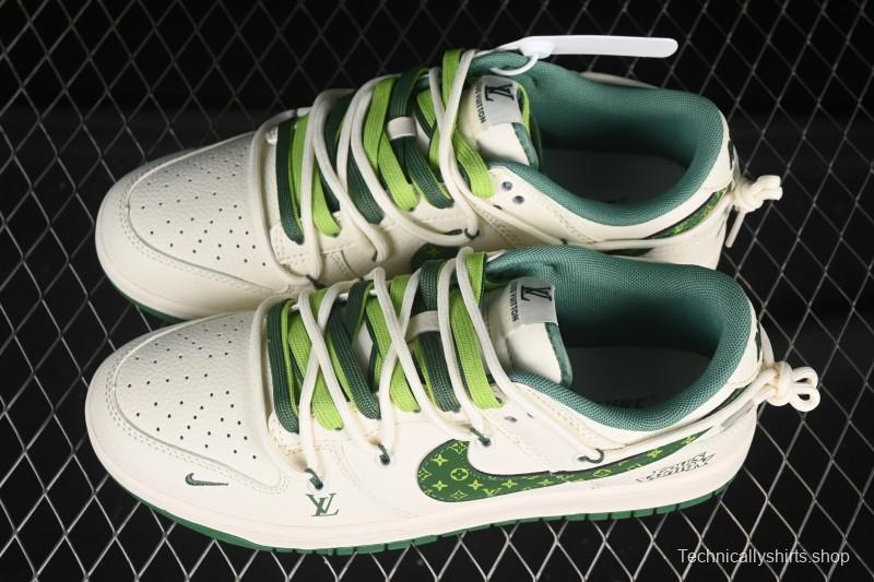 Nike SB Dunk Low LV Collaboration Strap Pattern Green Swoosh Anniversary High-End Custom Low-Top Casual Skate Shoes - DM6868-075