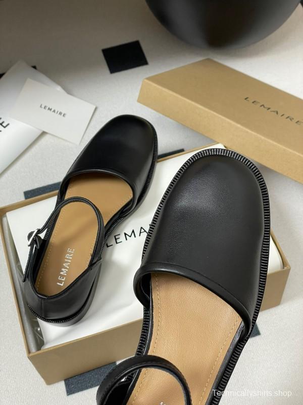 2025 Women Lemaire Black Leather Mary Jane Shoes KFY00320