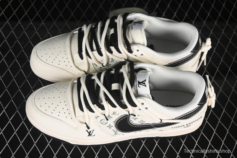 Nike SB Dunk Low LV Collaboration Off-White Strap Black Swoosh Anniversary High-End Custom Low-Top Casual Skate Shoes - YX5066-337