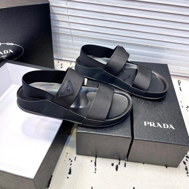 2025 Men Prada Black Fabric Sandals Original Sole KFY00230