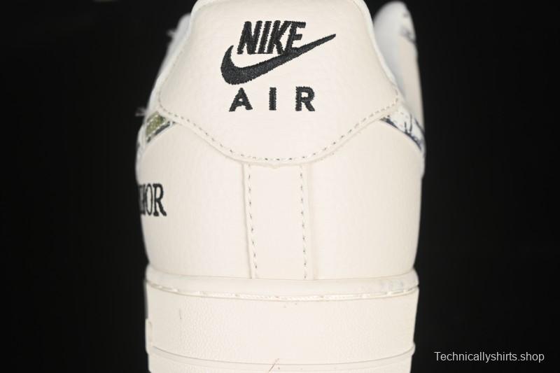 Nike Air Force 1 '07 Low Dior Collaboration Gray Floral Low-Top Casual Sneakers - DF0188-064