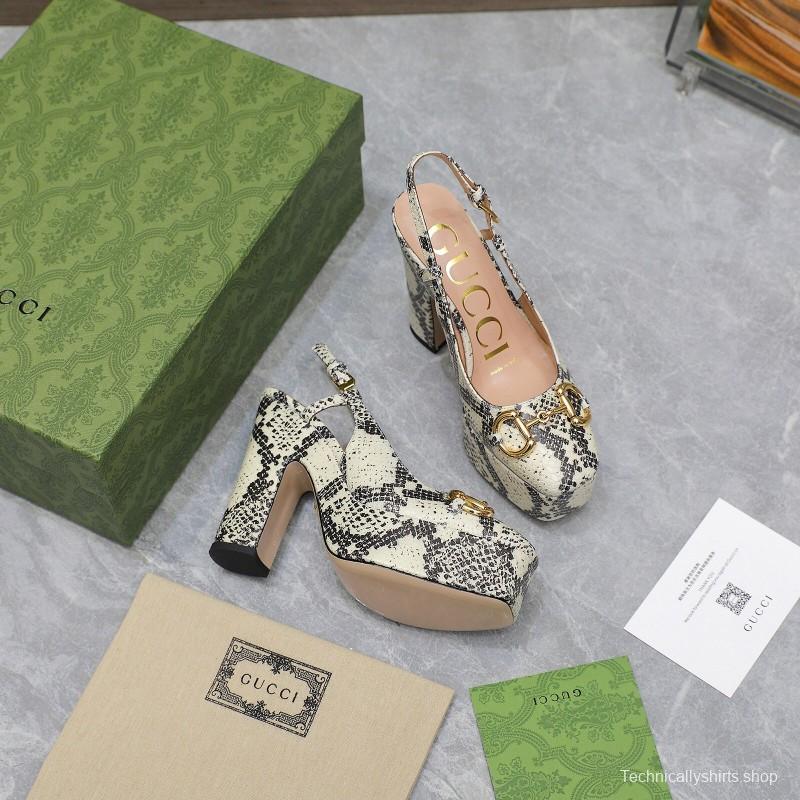 2025 Women Gucci Beige Black Leather Platform High Heels KFY00320