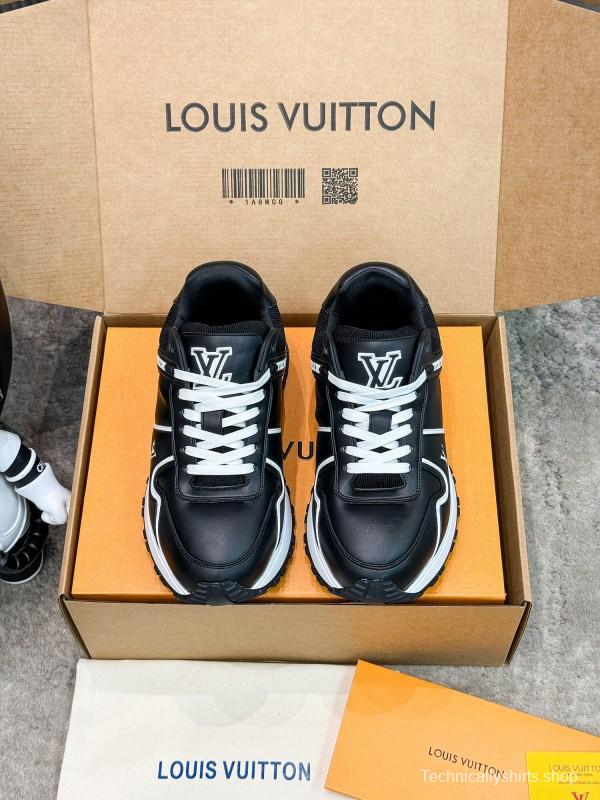 2025 Unisex Louis Vuitton Black White Leather Sneakers Run Away Maxi AS00390