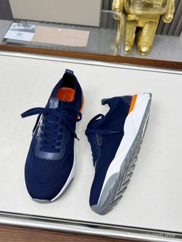 2025 Unisex Santoni Navy Orange Wool Blend Knit Sneakers AS00320