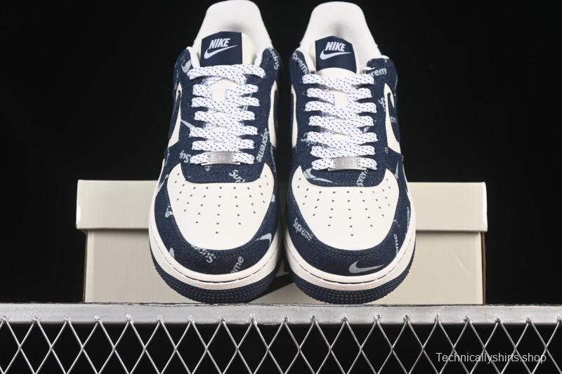 Nike Air Force 1 '07 Low Supreme Collaboration Blue Denim White Swoosh Casual Sneakers - LW9279-005