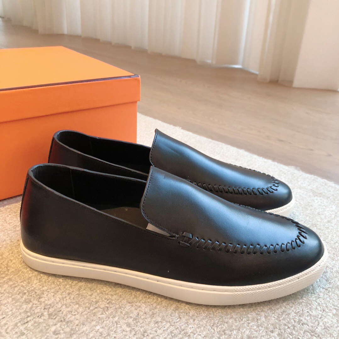 2025 Men Hermès Black Leather Loafers AS00380
