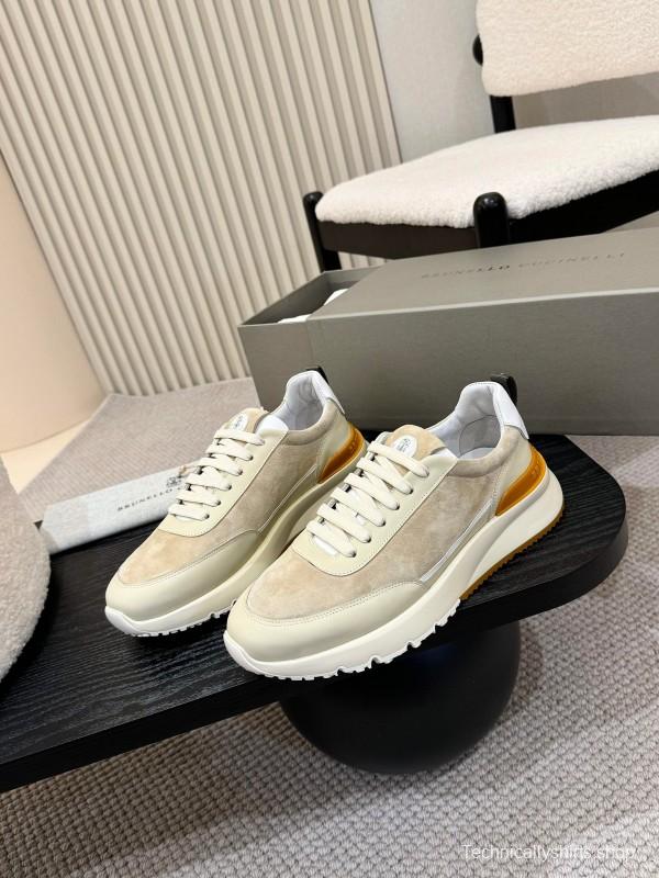 2025 Unisex Brunello Cucinelli Black Milk Blue Apricot Calfskin Leather Sneakers AS00320