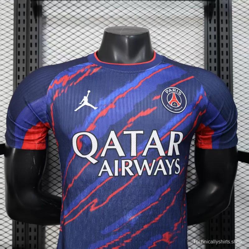 Player Version 25/26 PSG Paris Saint-Germain Blue with Red Lightning Pattern Jersey