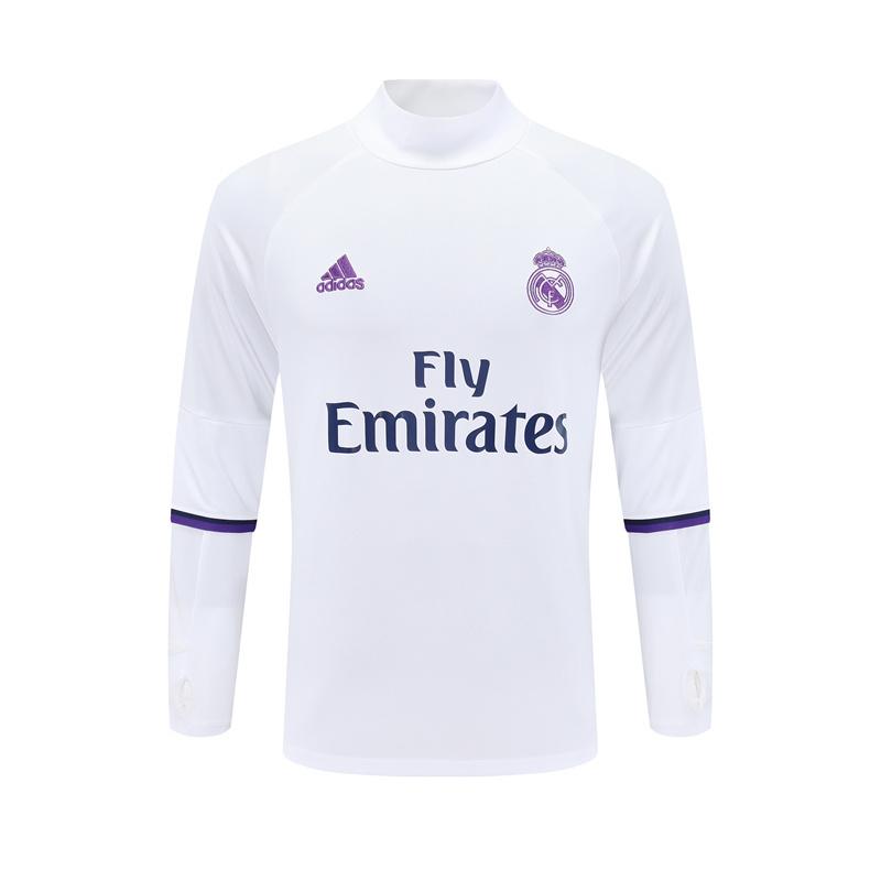 Retro 16/17 Real Madrid White Half Zipper Jacket+Long Pants