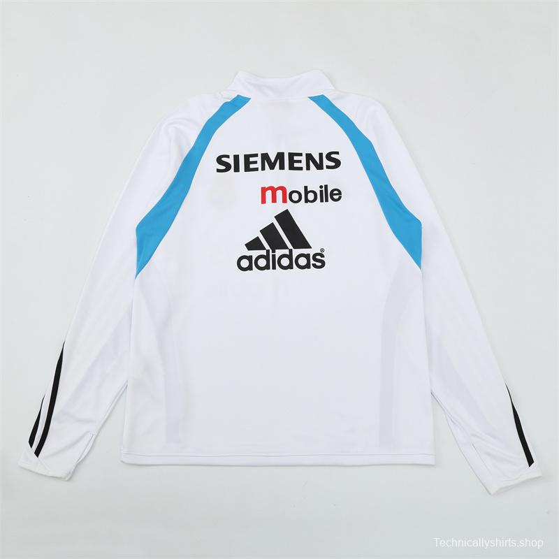 Retro 03/04 Real Madrid White Half Zipper Jacket+Long Pants