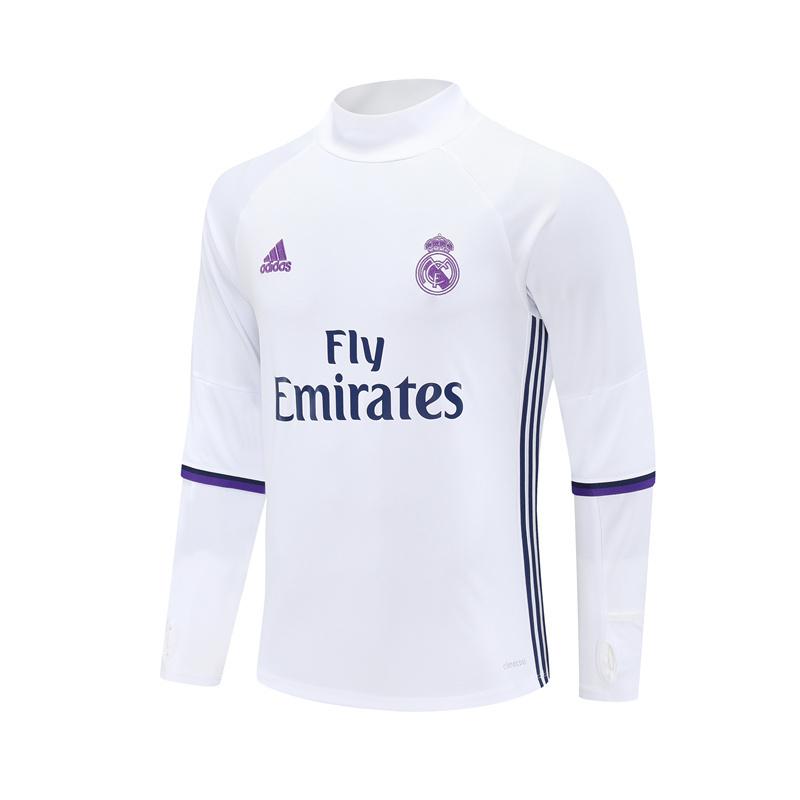 Retro 16/17 Real Madrid White Half Zipper Jacket+Long Pants